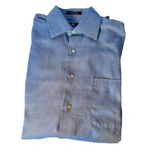 CK Calvin Klein Blue Jacquard Dress Shirt Sz 15 32/33 Button Down Long Sleeve